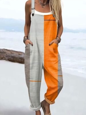 Vacation Loose Fit Graphic Sleeveless Straight Jumpsuit - Image 1