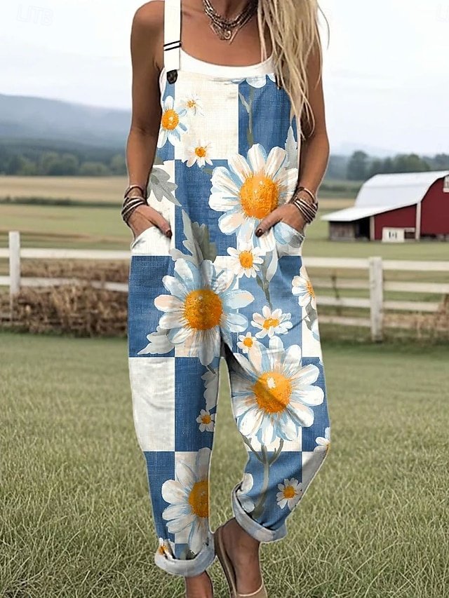 Vacation Loose Fit Graphic Sleeveless Straight Dungarees - Image 2