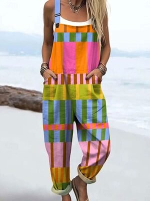 Vacation Loose Fit Graphic Sleeveless Straight Dungarees - Image 3