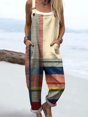 Vacation Loose Fit Graphic Sleeveless Straight Dungarees - Image 4