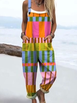 Vacation Loose Fit Graphic Sleeveless Straight Jumpsuit - Image 4