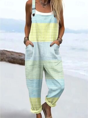 Vacation Loose Fit Graphic Sleeveless Straight Dungarees - Image 6