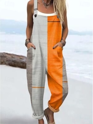 Vacation Loose Fit Graphic Sleeveless Straight Dungarees - Image 7