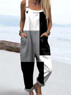 Vacation Loose Fit Graphic Sleeveless Straight Dungarees - Image 8