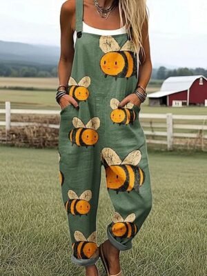 Vacation Loose Fit Graphic Sleeveless Summer Dungarees - Image 1