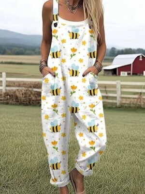 Vacation Loose Fit Graphic Sleeveless Summer Dungarees - Image 3