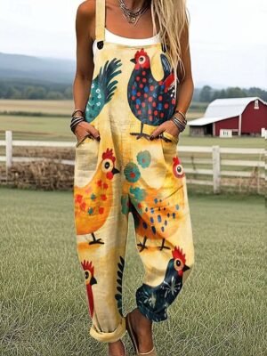 Vacation Loose Fit Graphic Sleeveless Summer Dungarees - Image 4