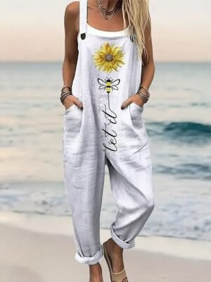 Vacation Loose Fit Graphic Sleeveless Summer Dungarees - Image 5