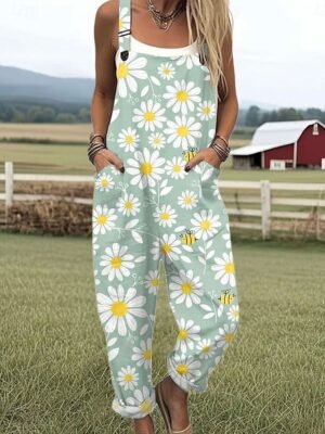 Vacation Loose Fit Graphic Sleeveless Wide Leg Jumpsuit - Image 1