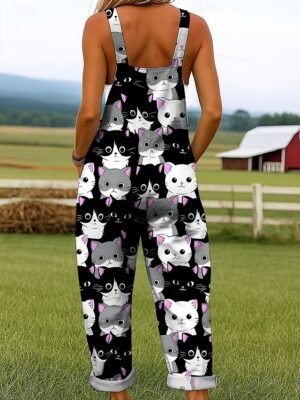 Vacation Loose Fit Graphic Sleeveless Wide Leg Jumpsuit - Image 2