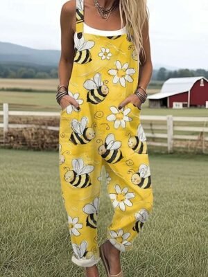 Vacation Loose Fit Graphic Sleeveless Wide Leg Jumpsuit - Image 2