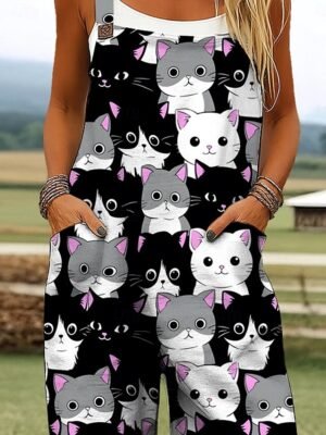 Vacation Loose Fit Graphic Sleeveless Wide Leg Jumpsuit - Image 3