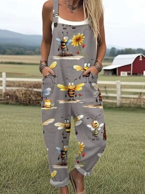 Vacation Loose Fit Graphic Sleeveless Wide Leg Jumpsuit - Image 4