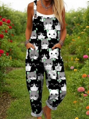 Vacation Loose Fit Graphic Sleeveless Wide Leg Jumpsuit - Image 4