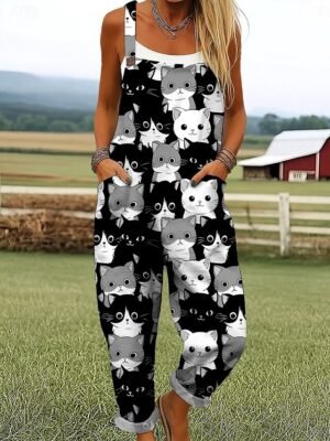 Vacation Loose Fit Graphic Sleeveless Wide Leg Jumpsuit - Image 6