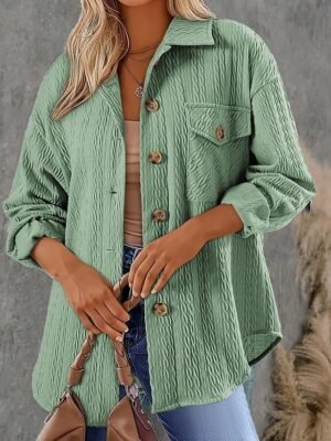 Vacation Loose Fit Solid Colour Button Long Sleeve Outerwear - Image 5