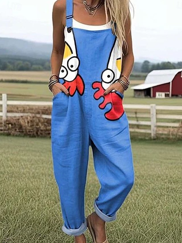 Vacation Loose Floral Sleeveless Drawstring Dungarees - Image 2