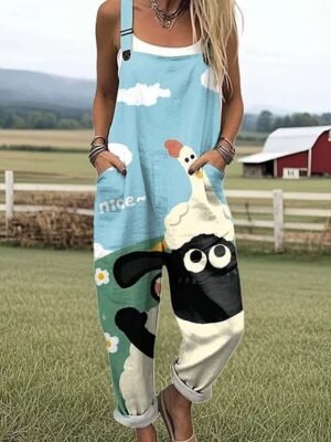 Vacation Loose Floral Sleeveless Drawstring Dungarees - Image 3