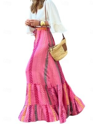 Vacation Loose Graphic Irregular Hem Maxi Skirt - Image 3