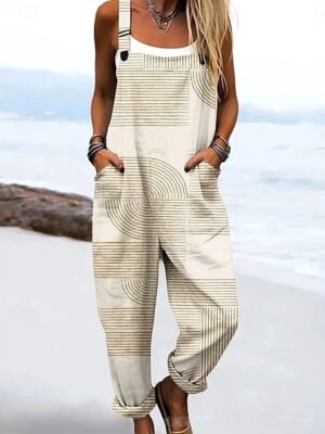 Vacation Loose Graphic Sleeveless Drawstring Dungarees - Image 1