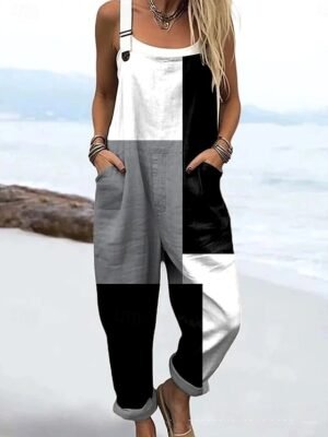 Vacation Loose Graphic Sleeveless Drawstring Dungarees - Image 2