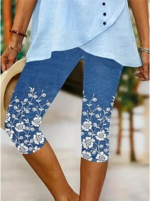 Vacation Regular Fit Floral Mid Waist Capri Leggings - Image 22