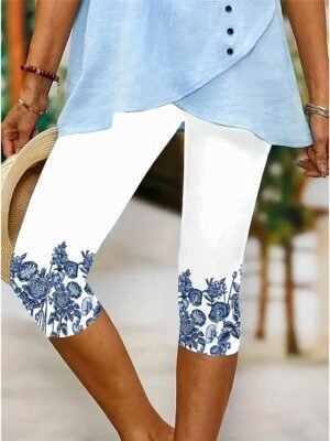 Vacation Regular Fit Floral Mid Waist Capri Leggings - Image 26