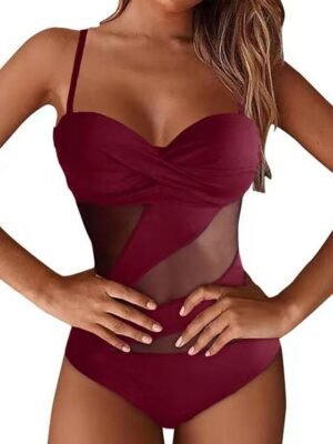 Vacation Regular Fit Solid Sleeveless Strap Mesh Bodysuit - Image 4
