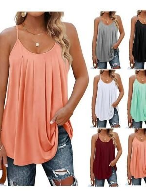 Vacation Regular Plain Round Neck Sleeveless Camisole Tank Top - Image 16