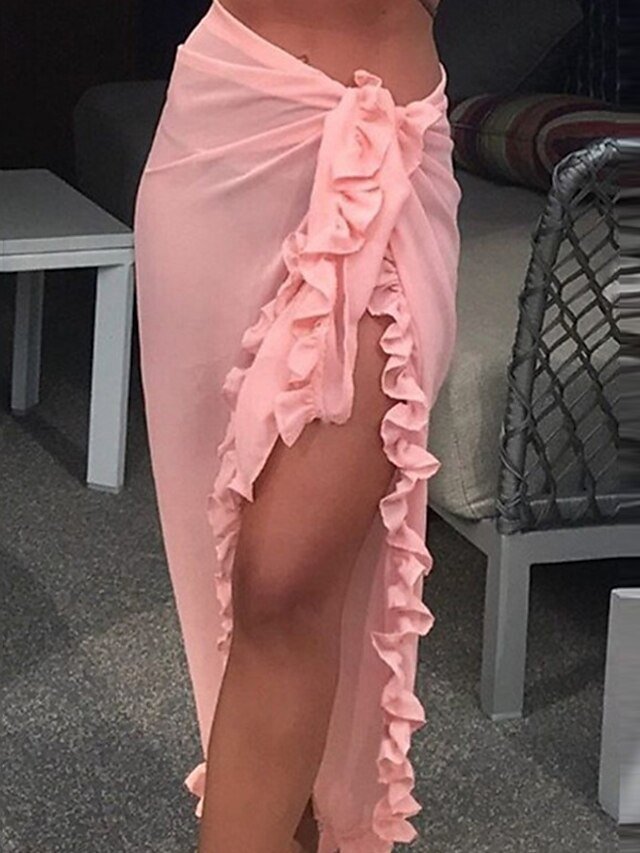 Vacation Ruffle Pure Colour Wrap Swim Shorts Cover Up - Image 2