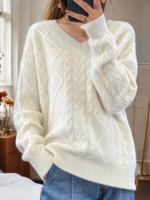 Valentine Loose Argyle V Neck Long Sleeve Pullover - Image 3