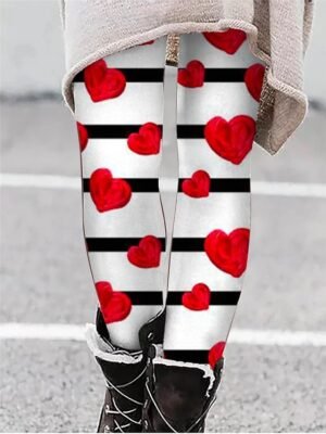 Valentine Stretchy Heart Print High Cut High Waist Long Leggings - Image 1