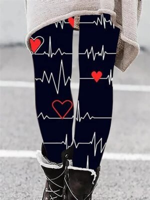 Valentine Stretchy Heart Print High Cut High Waist Long Leggings - Image 2