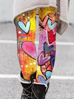Valentine Stretchy Heart Print High Cut High Waist Long Leggings - Image 3