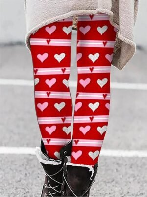 Valentine Stretchy Heart Print High Cut High Waist Long Leggings - Image 6
