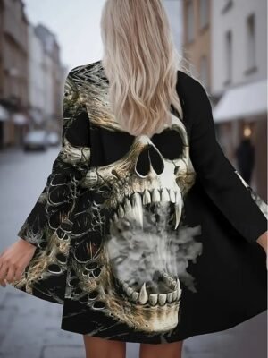Vintage Artistic Regular Fit Skull Collarless Long Sleeve Coat - Image 4
