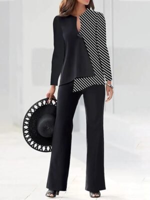 Vintage Business Patchwork V Neck Long Sleeve Suit - Image 2