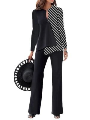 Vintage Business Patchwork V Neck Long Sleeve Suit - Image 5
