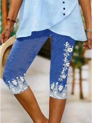 Vintage Capri Floral Mid Waist Calf-Length Leggings - Image 1