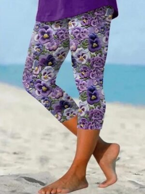Vintage Capri Floral Mid Waist Calf-Length Leggings - Image 10