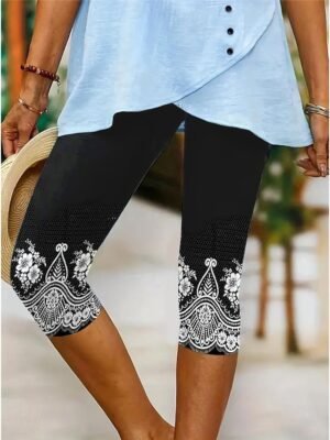 Vintage Capri Floral Mid Waist Calf-Length Leggings - Image 13