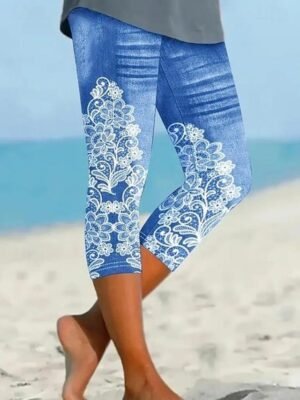 Vintage Capri Floral Mid Waist Calf-Length Leggings - Image 16