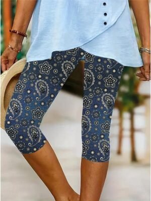 Vintage Capri Floral Mid Waist Calf-Length Leggings - Image 17