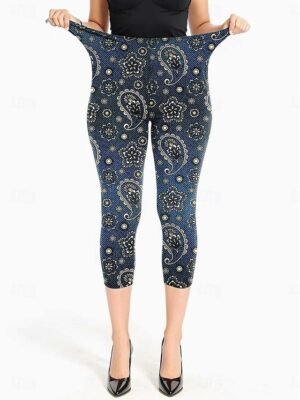 Vintage Capri Floral Mid Waist Calf-Length Leggings - Image 19