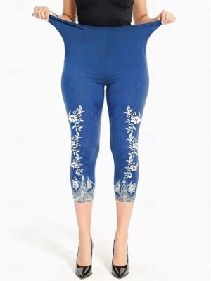 Vintage Capri Floral Mid Waist Calf-Length Leggings - Image 3