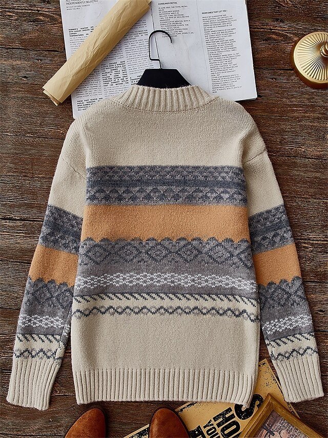 Vintage Casual Soft Geometric V Neck Long Sleeve Regular Jumper - Image 2