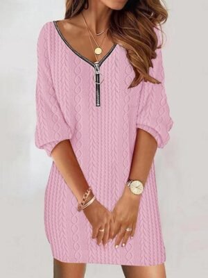 Vintage Casual V Neck Long Sleeve Mini Dress - Image 1
