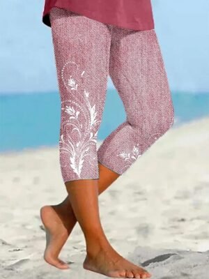 Vintage Elastic 3D Print High Waist Calf-Length Leggings - Image 12