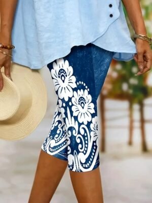 Vintage Elastic 3D Print High Waist Calf-Length Leggings - Image 13