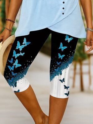 Vintage Elastic 3D Print High Waist Calf-Length Leggings - Image 19